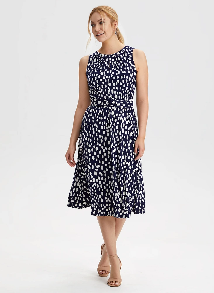 Dot Print Belted Dress