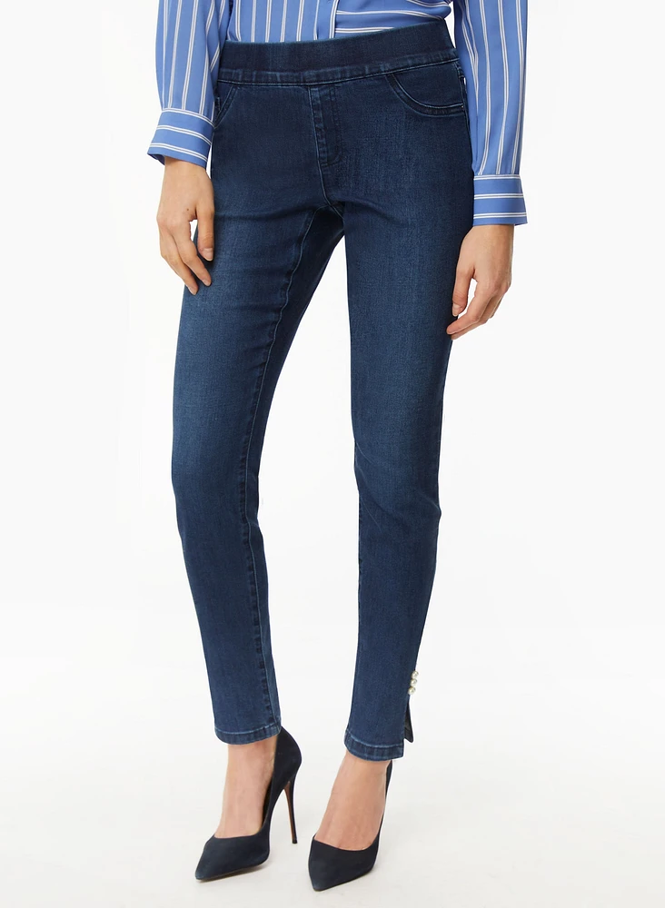 Pearl Detail Pull-On Jeans