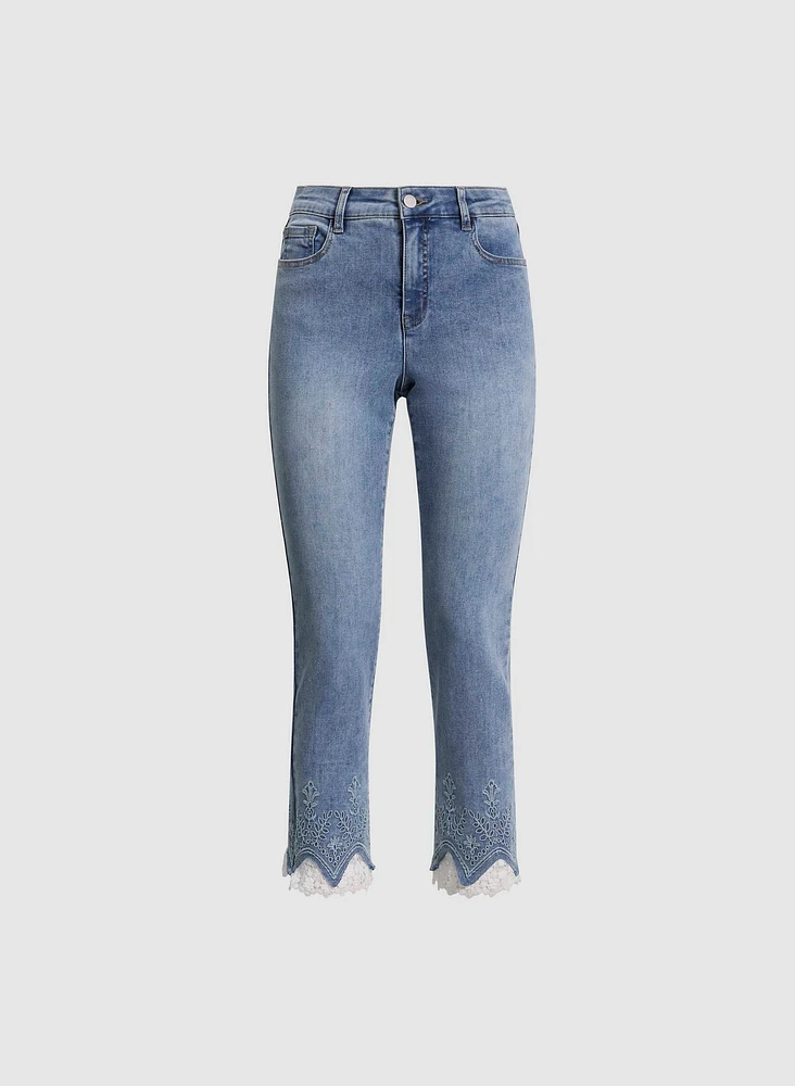 Lace Hem Ankle Leg Jeans