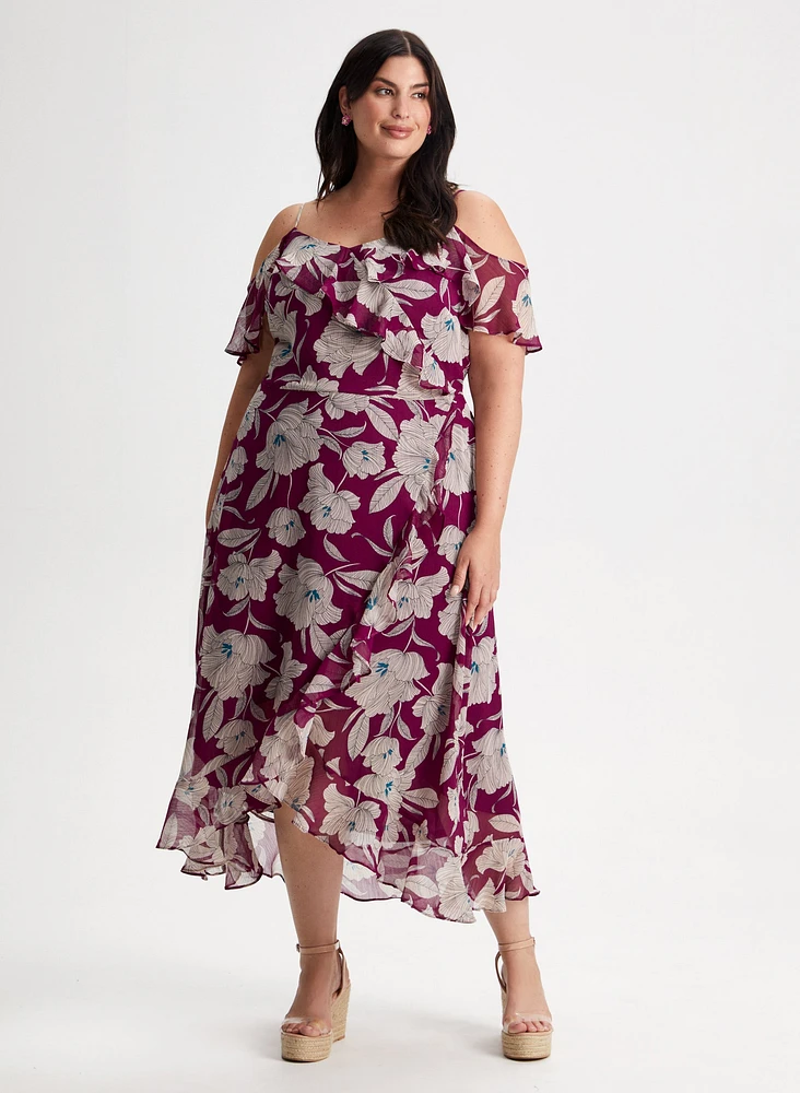Floral Print Cold Shoulder Dress