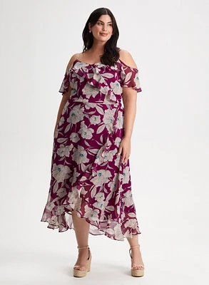 Robe fleurie à épaules dénudées