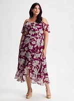 Floral Print Cold Shoulder Dress