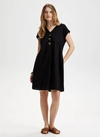 Linen Blend Button Front Dress