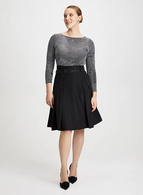 Flared Skirt & Curve Print Top