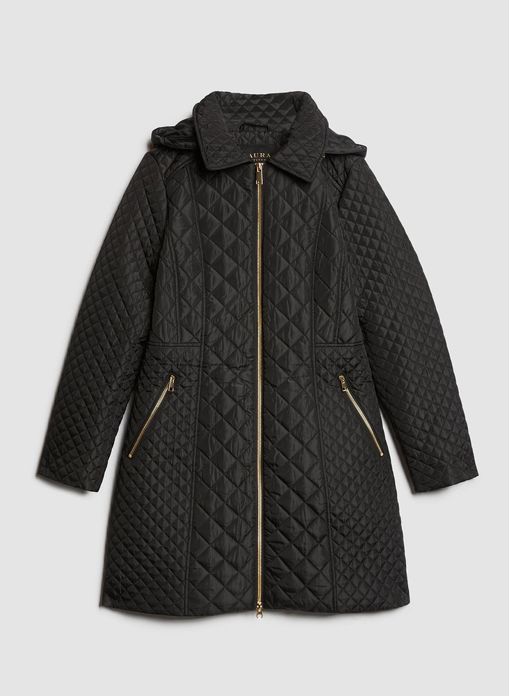 Manteau matelassé en diamant à capuchon amovible