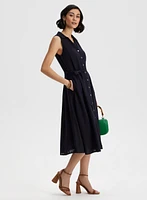 Linen-Blend Midi Dress