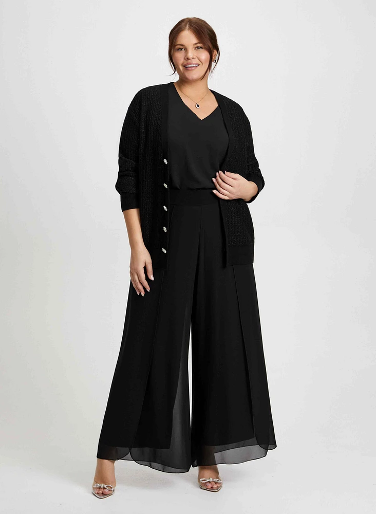 Cardigan à boutons avec pantalon doublé et fendu