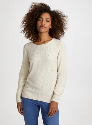 Pull à paillettes et encolure ras-du-cou
