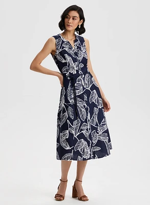 Leaf Print Linen Blend Dress