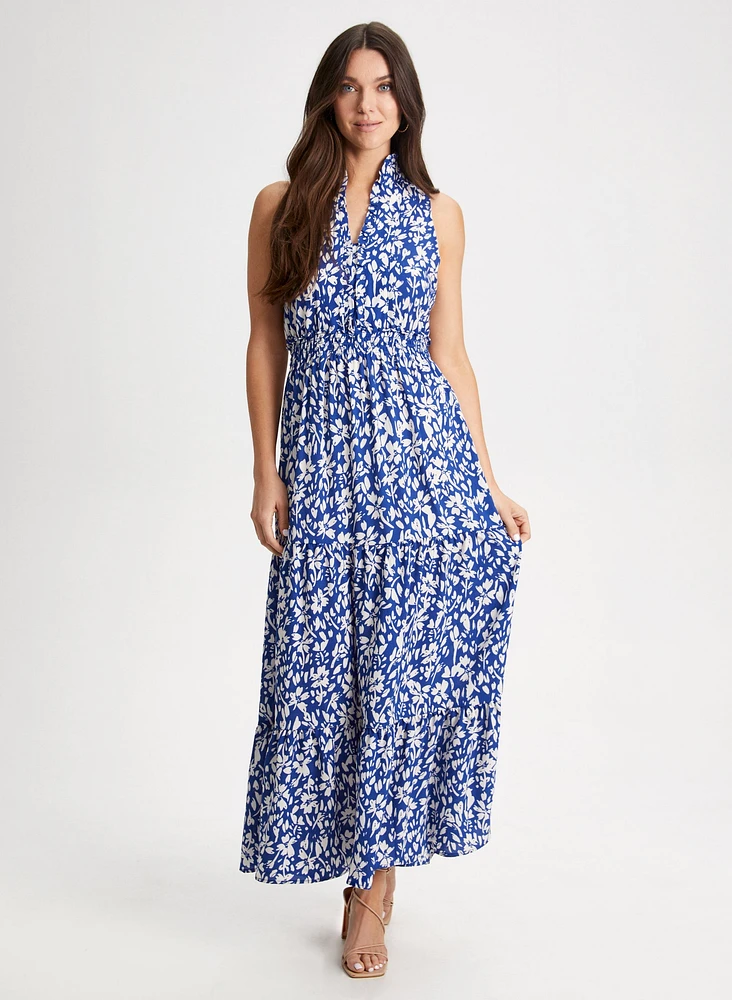 Robe maxi et fleurie à détail volants