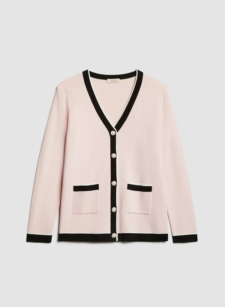 Cardigan deux tons à boutons perlés