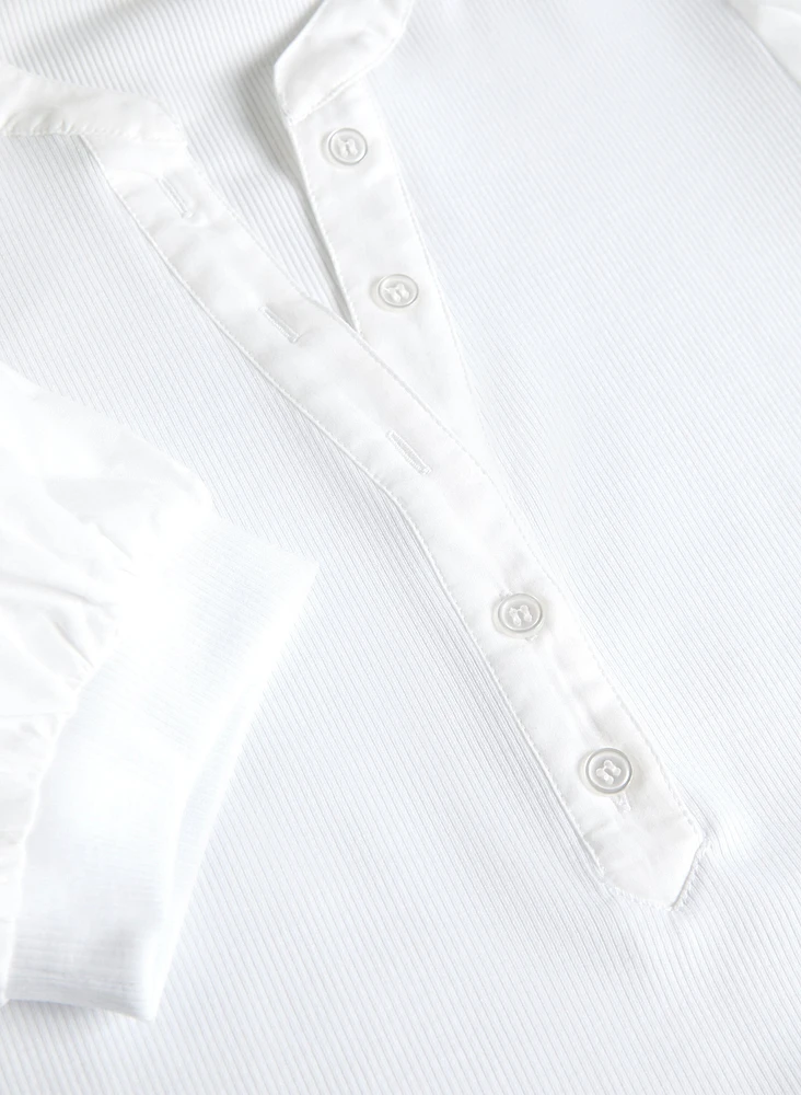 Puff-Sleeve V-Neck T-Shirt