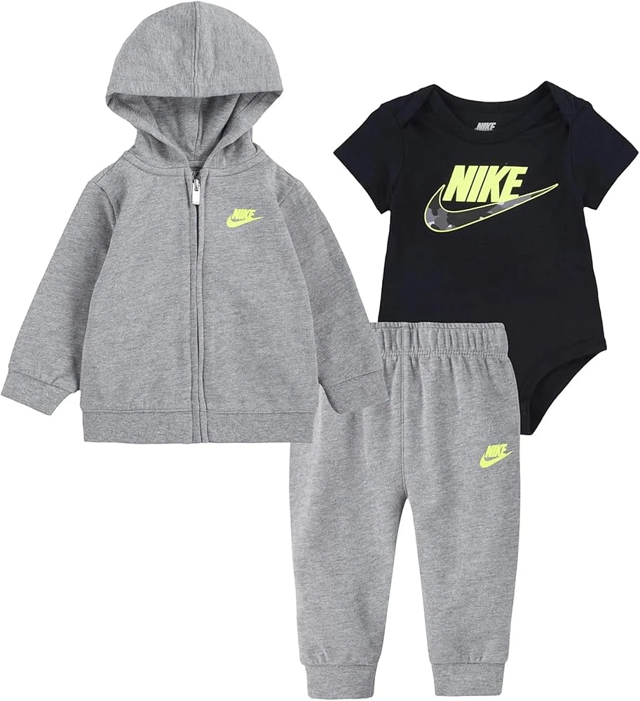 Nike Baby Boys Bodysuit, Full Zip Hoodie & Pants 3 Piece Set.