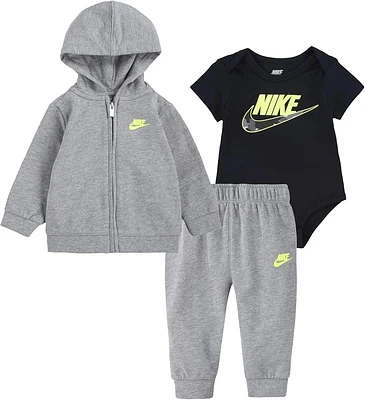 Nike Baby Boys Bodysuit, Full Zip Hoodie & Pants 3 Piece Set.