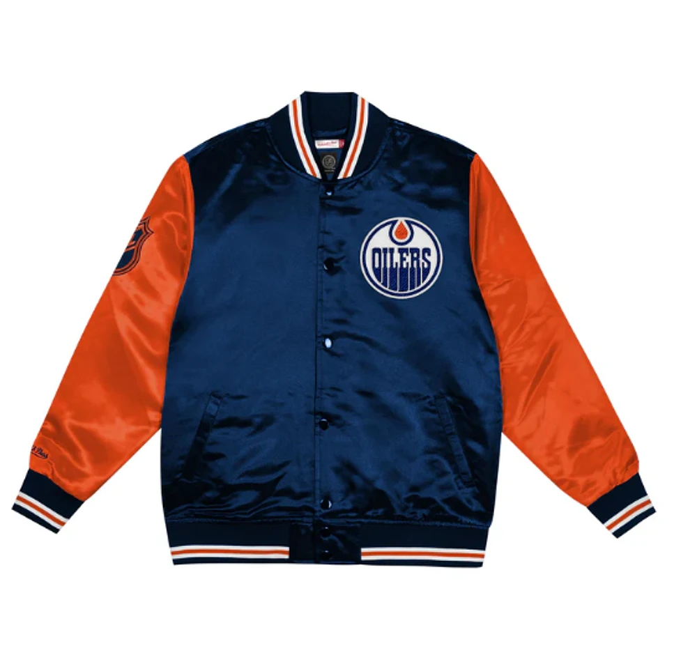 Edmonton Oilers Kids Mitchell & Ness Blue Orange Prime Time Satin Jacket