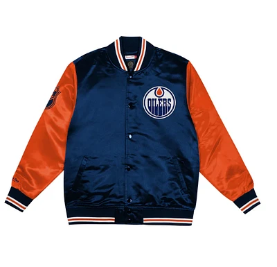 Edmonton Oilers Kids Mitchell & Ness Blue Orange Prime Time Satin Jacket
