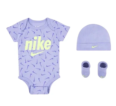 Nike unisex-baby Hat, Bodysuit and Bootie Three Piece Set.