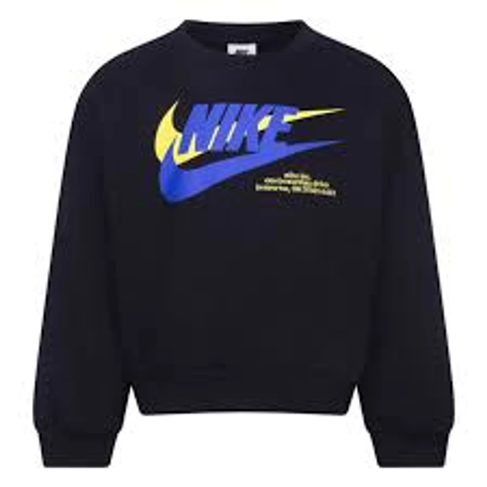 Nike Big Kids' Fleece HBR Icon Crewneck Oversized Sweatshirt - Black - Hibbett
