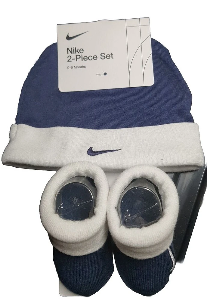 NIKE 2 PIECE SET HAT & BOOTIES BLUE W/WHITE TRIM