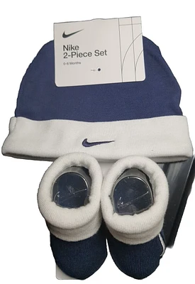NIKE 2 PIECE SET HAT & BOOTIES BLUE W/WHITE TRIM