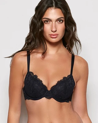 Lightly Lined Full Coverage Bra with Allover Lace Black
