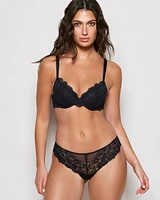 Lightly Lined Full Coverage Bra with Allover Lace Black