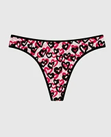 Cotton Thong Panty Graffiti Hearts