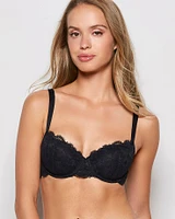 Lightly Lined Balconette Bra with Allover Lace Black