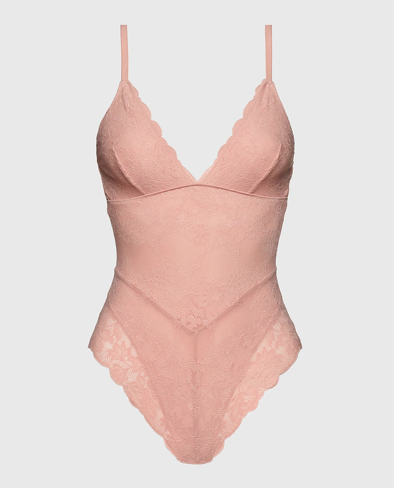 Allover Lace Shaping Bodysuit Royal Pink