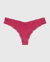 Thong Panty with Lace Trim Electric Rouge