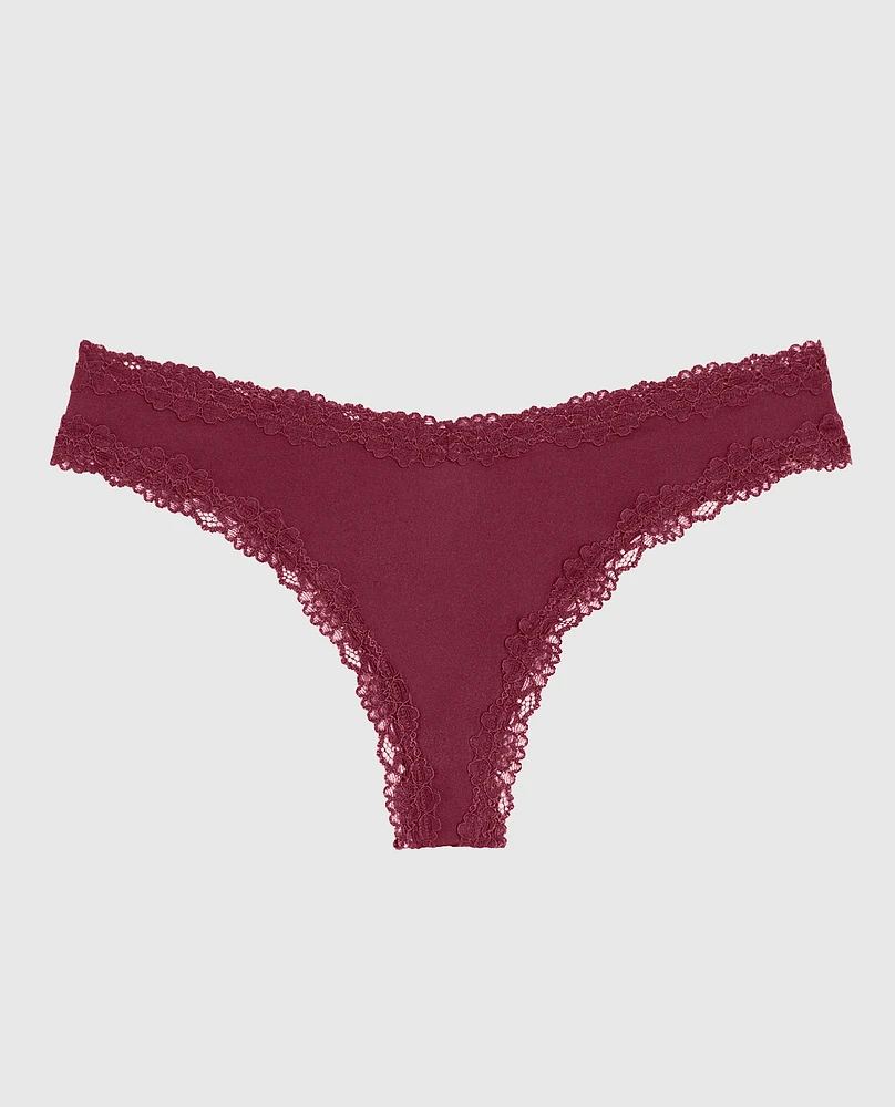 Thong Panty with Lace Trim in Opulent Red