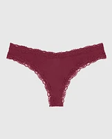 Thong Panty with Lace Trim in Opulent Red