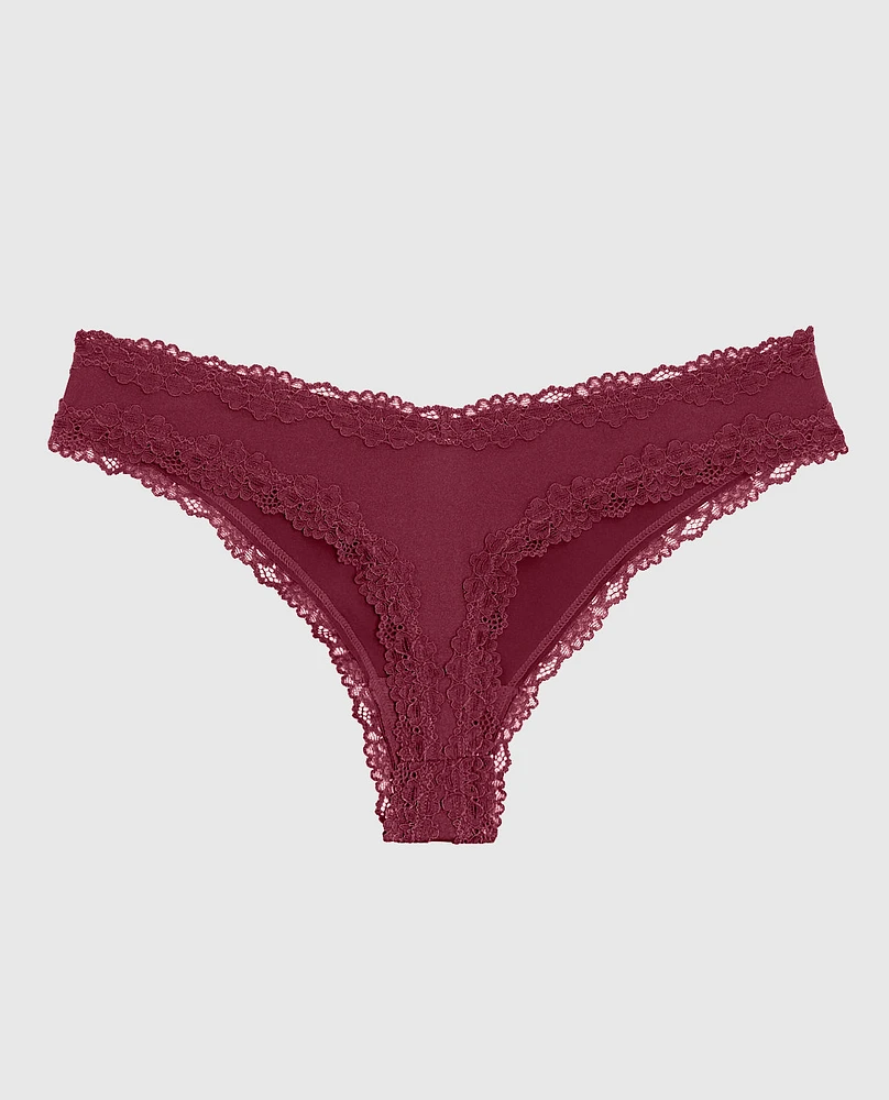 Thong Panty with Lace Trim in Opulent Red