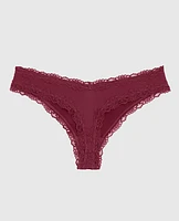 Thong Panty with Lace Trim in Opulent Red