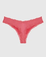 Thong Panty with Lace Trim Romantic Pink