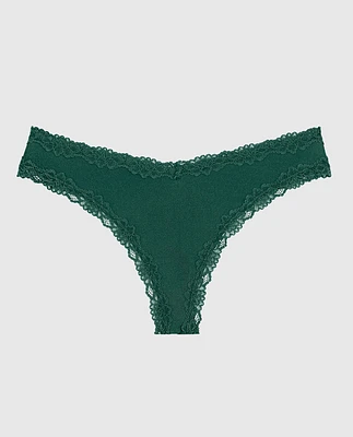 Thong Panty with Lace Trim in Emerald Green