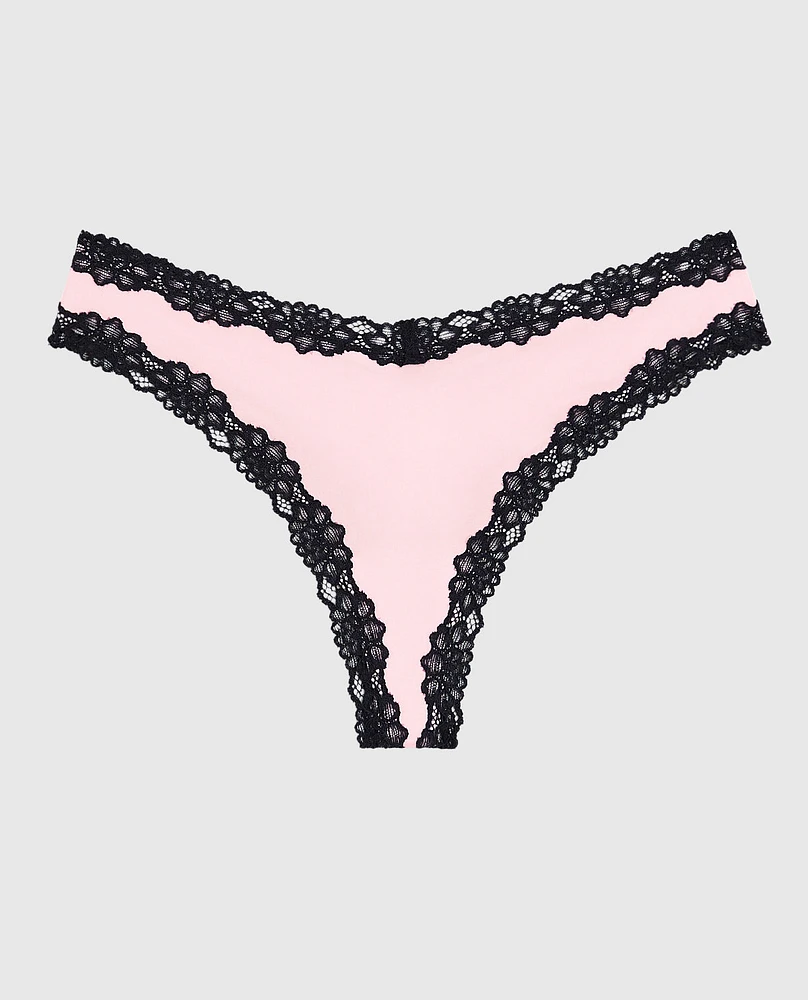 Tanga avec bordure en dentelle rose indiscret