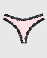 Tanga avec bordure en dentelle rose indiscret