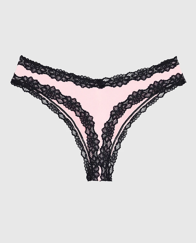 Tanga avec bordure en dentelle rose indiscret