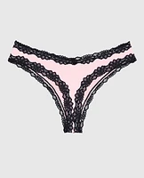 Tanga avec bordure en dentelle rose indiscret