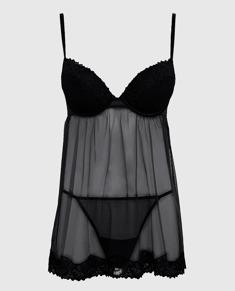 Push Up Babydoll with Lace Trim