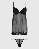 Push Up Babydoll with Lace Trim