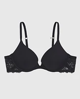 Soutien-gorge pigeonnant avec côté en dentelle noir