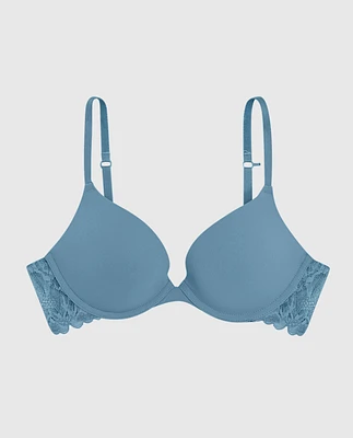 Soutien-gorge pigeonnant plongeant avec côté en dentelle