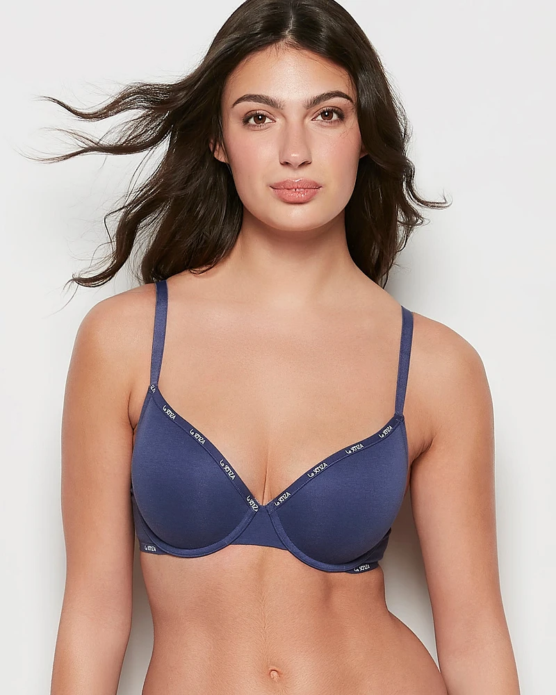 Lightly Lined Demi Logo Bra Dusk Blue