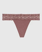 Thong Panty with Lace Trim in Dusty Cedar