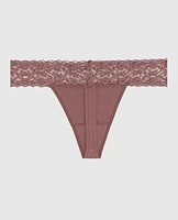 Thong Panty with Lace Trim in Dusty Cedar