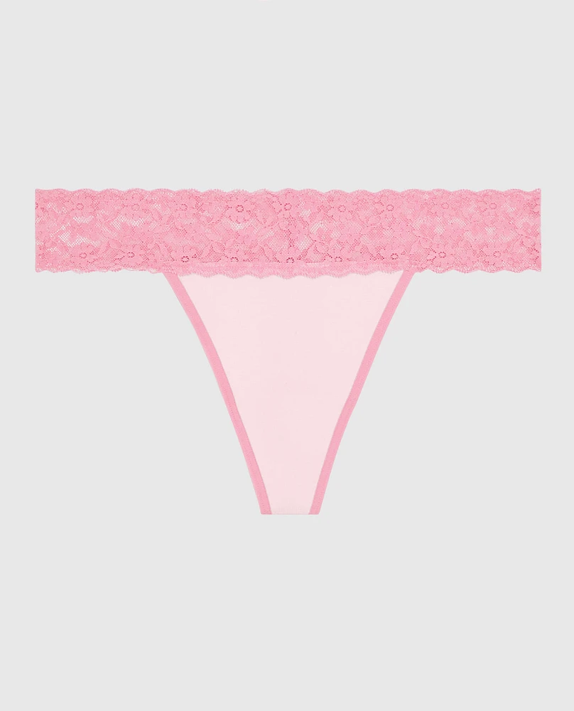 Thong Panty with Lace Trim in Pink