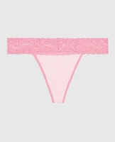 Thong Panty with Lace Trim in Pink