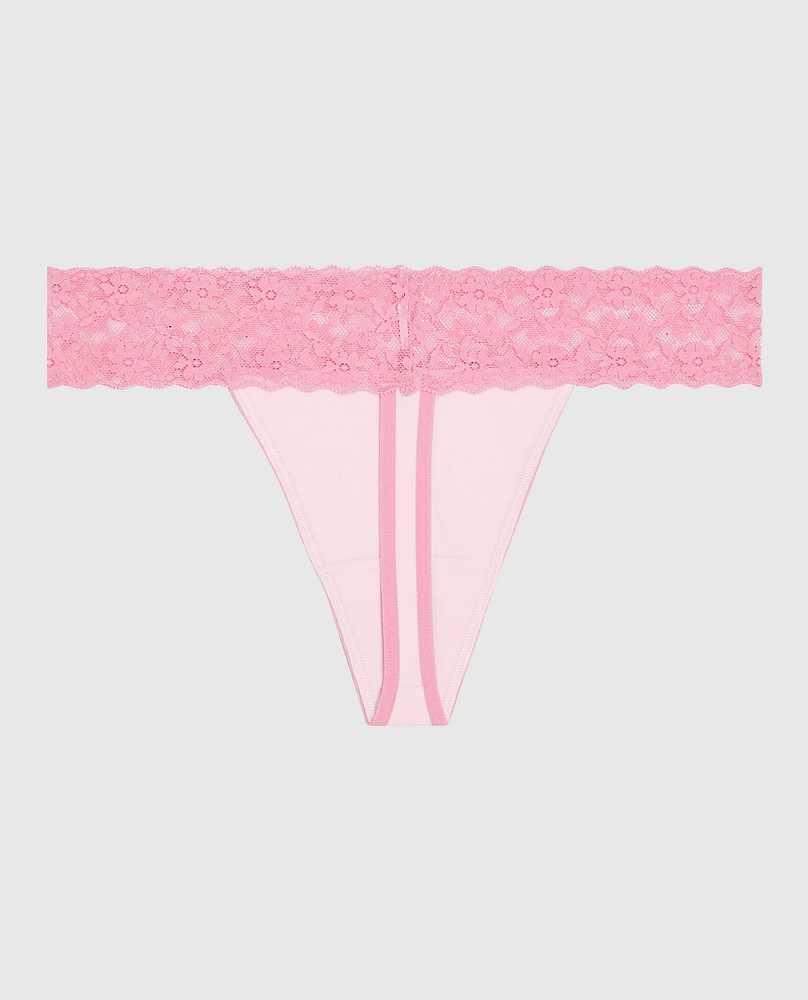 Thong Panty with Lace Trim in Pink